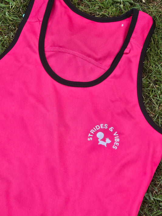 Ladies Running Vest Core Collection - Hot Pink/Black Trim