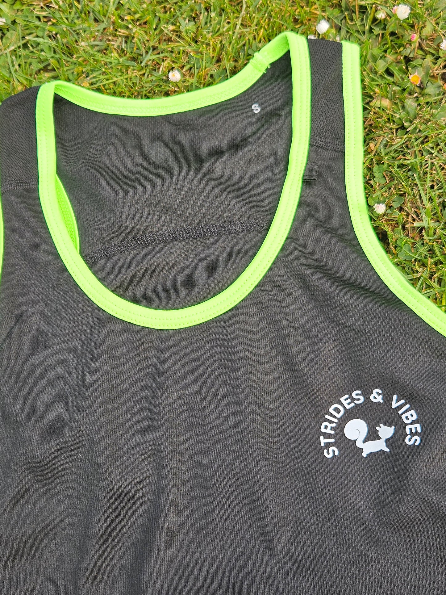 Ladies Running Vest Core Collection - Black/Bright Green Trim