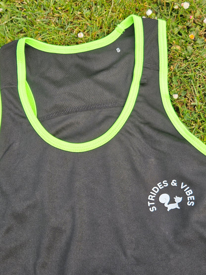 Ladies Running Vest Core Collection - Black/Bright Green Trim