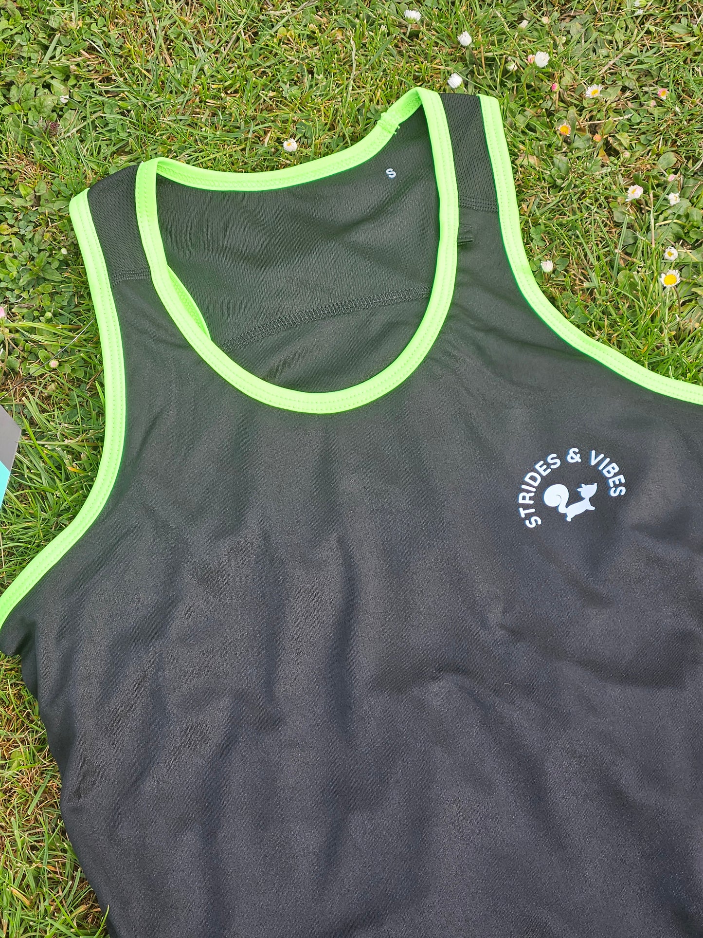 Ladies Running Vest Core Collection - Black/Bright Green Trim