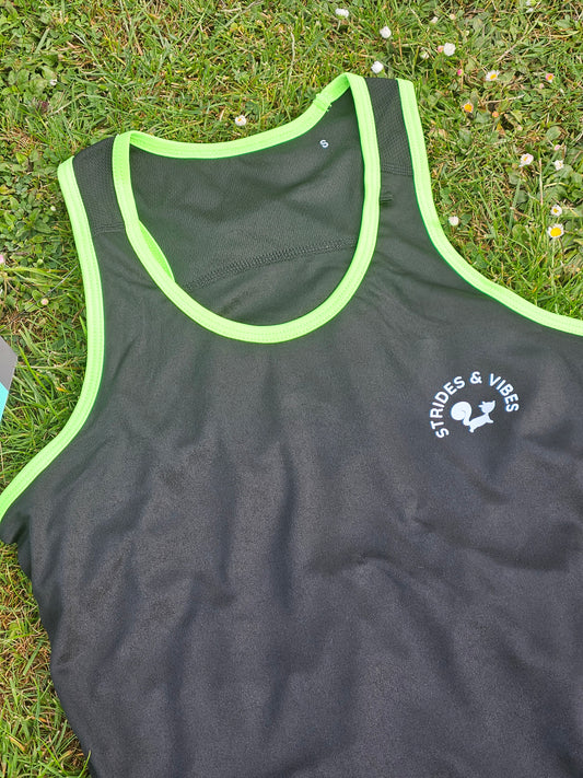 Ladies Running Vest Core Collection - Black/Bright Green Trim
