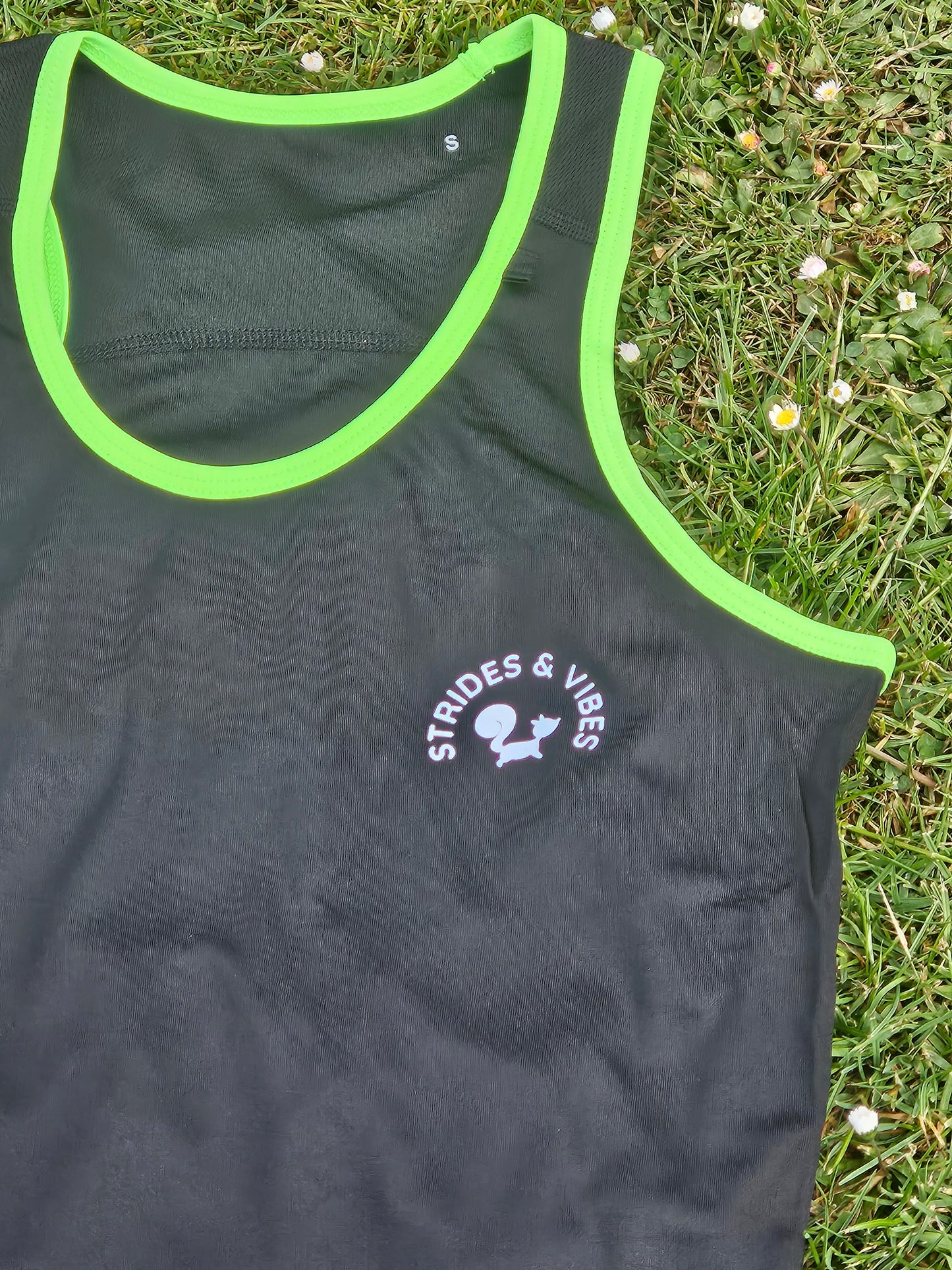 Ladies Running Vest Core Collection - Black/Bright Green Trim