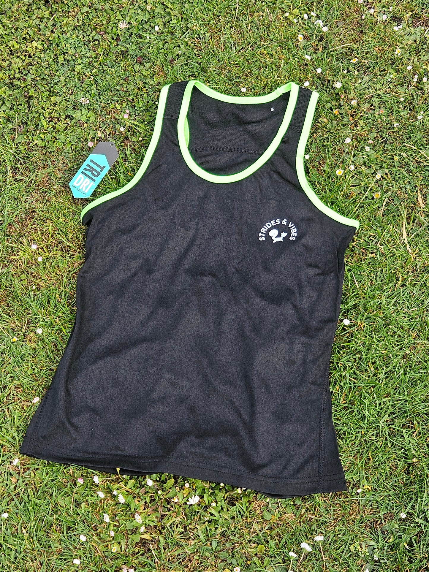 Ladies Running Vest Core Collection - Black/Bright Green Trim