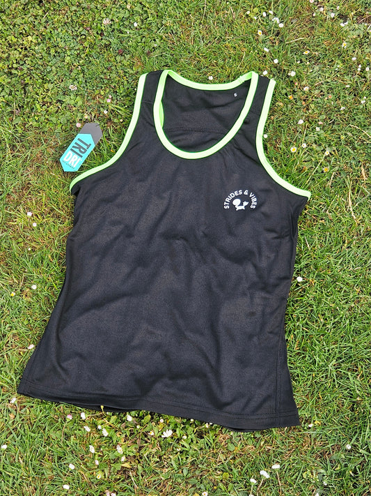 Ladies Running Vest Core Collection - Black/Bright Green Trim
