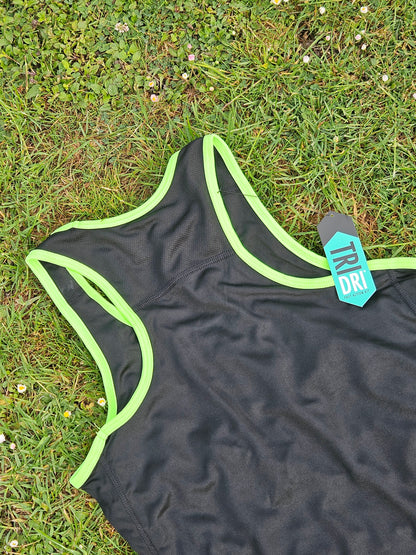Ladies Running Vest Core Collection - Black/Bright Green Trim