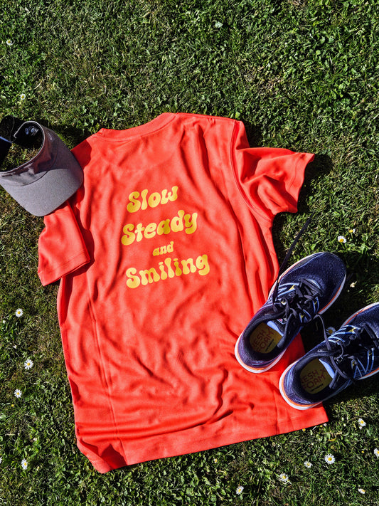Slow, Steady and Smiling T-Shirt - Orange Flame
